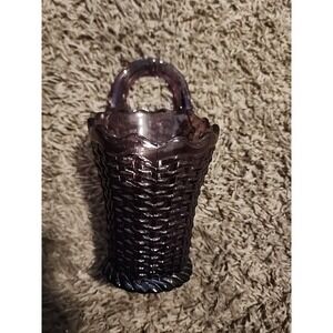 Westmoreland Purple Amethyst Glass 1980s Weave Basket‎ Vase